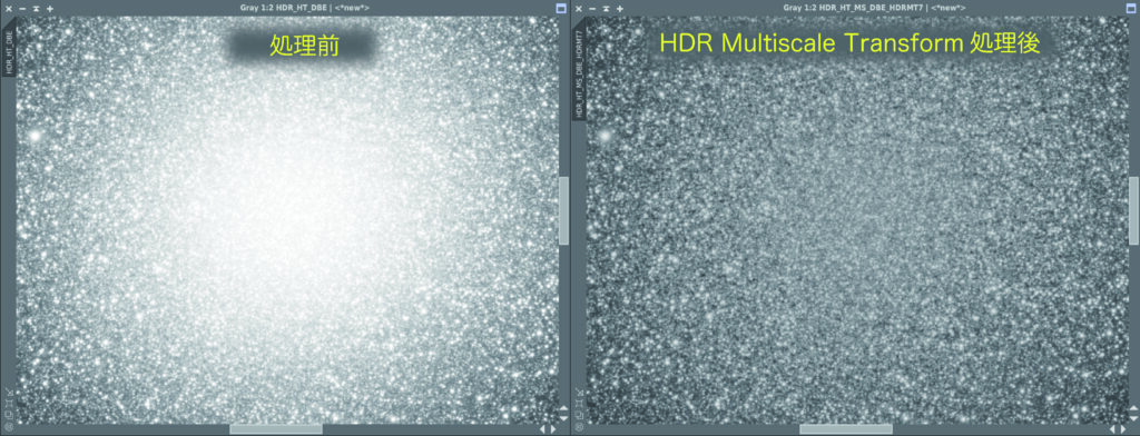 中央部の比較。Multiscale Transformを実行するとつぶつぶ感が高まる