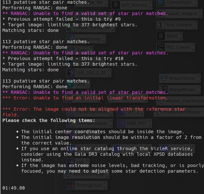 ImageSolverのエラーメッセージ